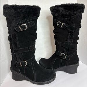 BareTraps Black Buckle Suede Winter Boots Size 8 Zipper